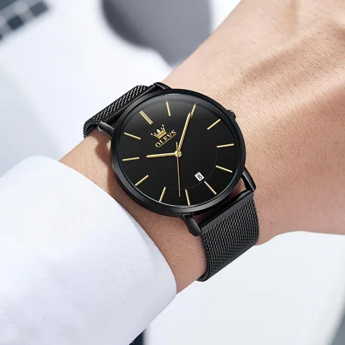 Vista 2 de OLEVS Mens Watches Minimalist Ultra Thin Fashion Casual Analog Quartz Date Watch Waterproof Slim Simple Big Face Dress Wrist Watch Leather Band for