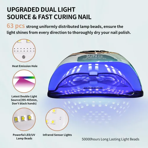 Vista 3 de Luz UV para Uñas 288W Lámpara de Uñas con 63 cuentas LED para esmalte de gel con pantalla LCD, sensor automático y 4 ajustes de temporizador