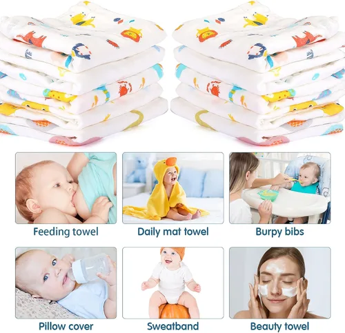 Vista 6 de Tatuo Paquete de 10 paños de muselina para bebé, 20 x 10 pulgadas, 6 capas, suaves y absorbentes, para recién nacidos, para baby shower, niños