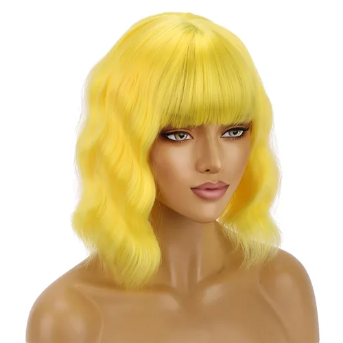 Vista 13 de BERON Pelucas cortas verdes para mujer, peluca rizada ondulada con flequillo para niñas, pelucas de cabello de color verde aguacate, peluca