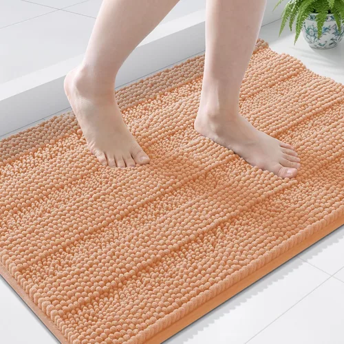 Vista 200 de Grandaily Alfombras de baño de felpilla a rayas de 24 x 16 pulgadas, extra gruesas y suaves, absorbentes, parte trasera de goma, alfombra de ducha