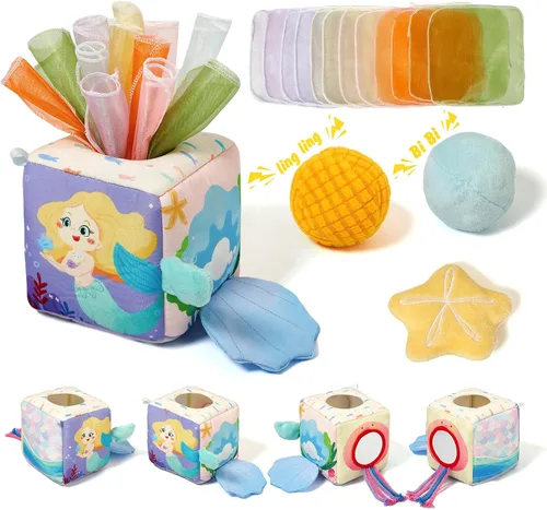 Vista 11 de Youuys Caja de Pañuelos de Juguete para Bebés de 6-12 Meses, Juguetes Sensoriales Montessori para Niño de 1 Año, Juguete Infantil con Pañuelos