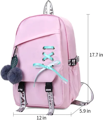 Vista 4 de FENGDONG Mochila escolar para niñas adolescentes y niñas, a2-rosa, 17.7x12x5.9 inches, Viajar