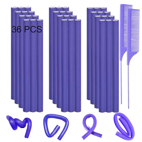 Vista 8 de Rizadores de cabello flexibles, 38 piezas de varillas de espuma suave de torsión de 9.45 pulgadas para cabello largo, rizos sin calor durante