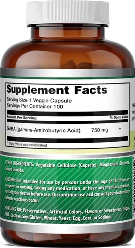Vista 5 de Amazing Formulas GABA - Suplemento de cápsulas vegetales por porción de 750 mg Sin OMG Sin gluten Fabricado en Estados Unidos Ideal