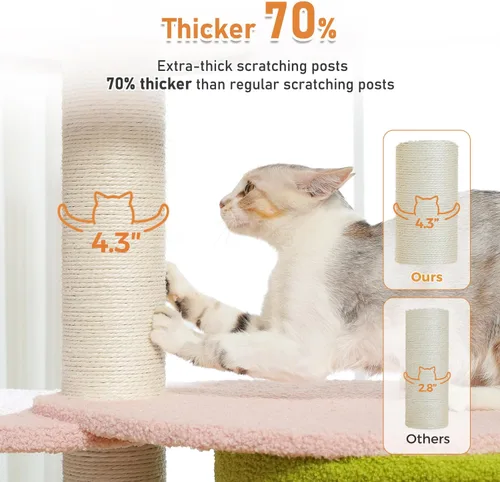 Vista 5 de MUTTROS Árbol para gatos de flores rosas de 50 pulgadas para gatos grandes y pesados, torre Maine Coon para gatos con postes rascadores extra