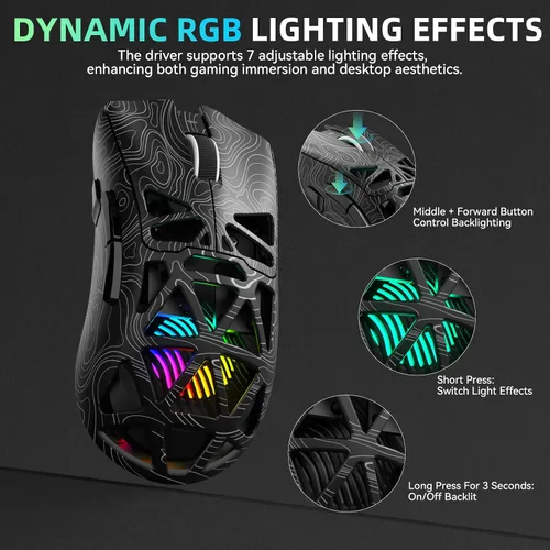 Vista 8 de Aula SC620 - Ratón inalámbrico para juegos, triple modo de 2.4 GHz/USB-C/BT5.3 con 12000 DPI, mouse macro gamer programable con llave de fuego