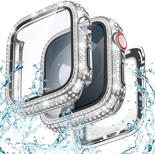 Vista 20 de Goton Funda de 40 mm impermeable con brillo para Apple Watch, protector de pantalla SE 3/2/1, Serie 6/5/4 de 40 mm, parachoques frontal de PC