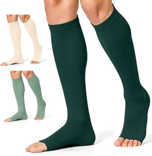 Vista 21 de CHARMKING 3 pares de calcetines de compresión de punta abierta para mujeres y hombres, circulación de 15-20 mmHg es el mejor apoyo para uso durante