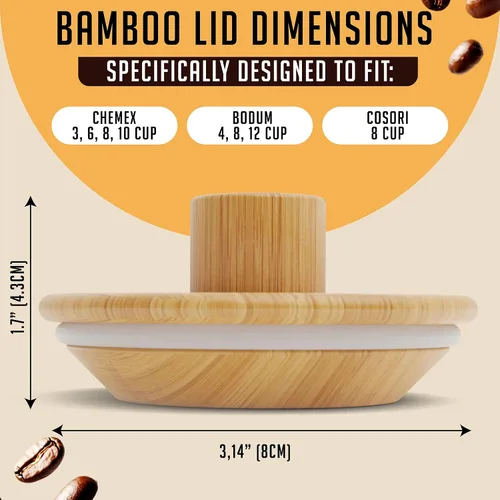 Vista 3 de HEXNUB - Tapa de retención de calor de bambú para cafetera Chemex Accesorio para jarra para cafeteras Bodum y Cosori, mantiene el café caliente