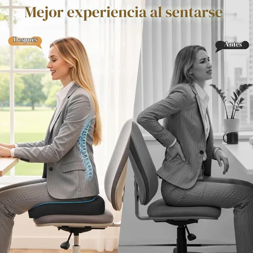 Vista 7 de TranquilRelax Cojín de asiento de espuma viscoelástica para silla de oficina, 3 pulgadas, color negro Medium-firm Support for Long Sitting