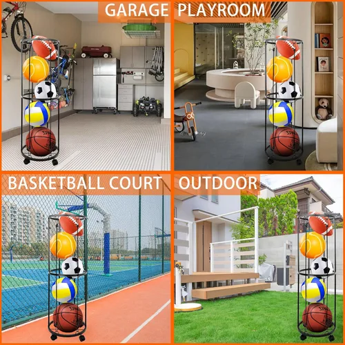 Vista 6 de Garage Ball Storage Rack, Wall-Mounted Basketball Holder, Vertical Ball Rack for Soccer Volleyball Football Basketball, Space-Saving Sports Ball