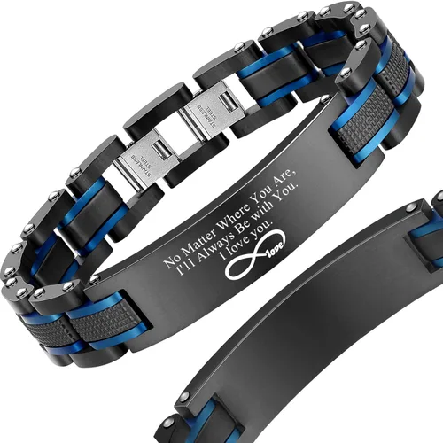 Vista 13 de Holizaly Pulsera curvada para hombre, chapado en iones negro y azul, regalos negros para hombres y mujeres, cumpleaños, día de San Valentín, joyas