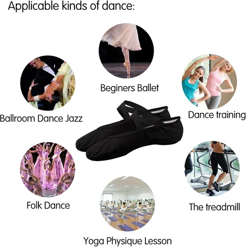 Vista 5 de Zapatos de ballet para mujeres y niñas, zapatos de ballet para mujer, zapatos de baile de lona, zapatos tipo ballet zapatos de yoga.