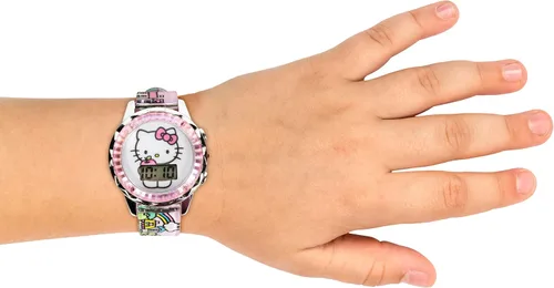 Vista 6 de Accutime Hello Kitty Reloj digital de cuarzo para niños, color rosa, con correa de banda estampada (modelo HK4203AZ), Rosado, Reloj de pulsera