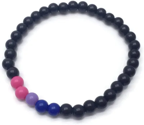 Vista 7 de Bisexual Bead Bracelet, Pink Lavender Blue and Black Acrylic Beads, LGB LGBT LGBTQIA+ Pride Awareness : Size S/M 7 inches, Bi Gay Flag