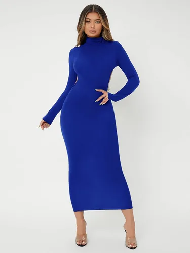Vista 5 de Verdusa Vestido largo ajustado de manga larga con cuello alto falso para mujer