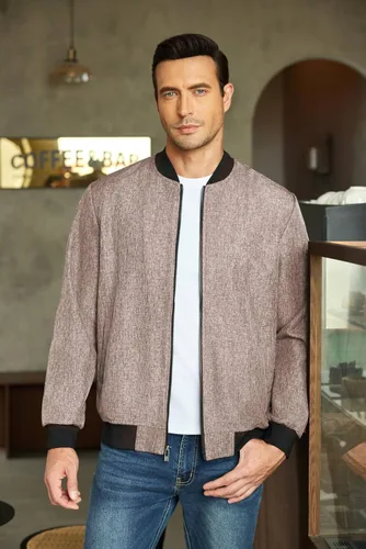 Vista 3 de COOFANDY - Chaqueta universitaria casual para hombre, estilo vintage, bomber ligera con cremallera, de moda