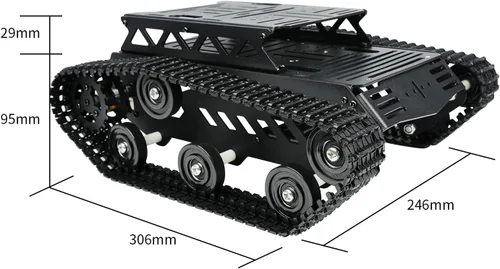 Vista 12 de Chasis de automóvil tanque con motor de engranaje de CC, chasis robot absorbente de golpes, plataforma móvil robótica de metal completo para Arduino
