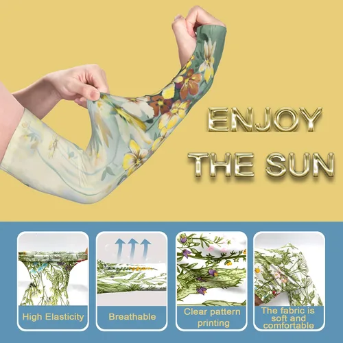 Vista 4 de Mangas de jardinería – Mangas de protección solar para mujeres y hombres, a prueba de espinas y patrón de flores amarillas, 19 x 5 x 3.5 pulgadas