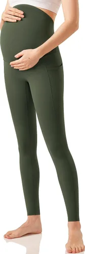 Vista 2 de Enerful Leggings de entrenamiento de maternidad para mujer, sobre el vientre, ropa activa, pantalones de yoga suaves atléticos con bolsillos