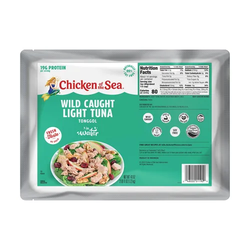 Vista 9 de Chicken of the Sea Atún ligero en trozos en agua, atún capturado en la naturaleza, 25% menos de sodio, latas de 5 onzas (paquete de 24)