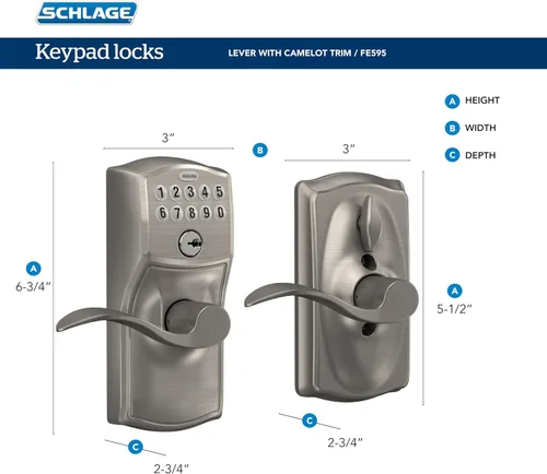 Vista 3 de SCHLAGE FE595VCAM716ACC FE595VCAM/ACC 716 cerradura de teclado para puerta, con manija Accent, flexible, bronce envejecido