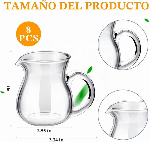 Vista 2 de Suclain 8 piezas de 4 onzas de crema de vidrio pequeño jarra de leche vertido de leche, estilo mango
