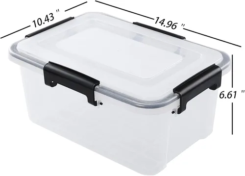 Vista 2 de Caja de almacenamiento de plástico transparente de 12 cuartos de galón con tapa, caja de almacenamiento con pestillo, paquete de 6