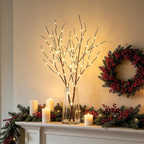 Vista 4 de LITBLOOM - Ramas de sauce marrón iluminadas, de 32 pulgadas, 100 luces LED con temporizador que funcionan con baterías, ramas de árbol con luces