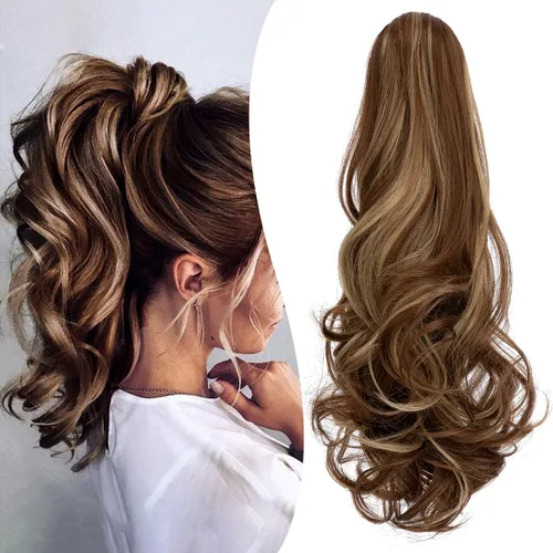 Vista 9 de Extensión de cola de caballo con clip de garra, de 18 pulgadas, extensiones de cabello ondulado largo para mujer, extensiones de cola de caballo
