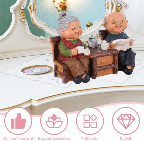 Vista 7 de Figuras de pareja de ancianos, 4 x 5.5 pulgadas, figuras de resina para parejas de ancianos, estatua de abuelos y padres, para boda, aniversario