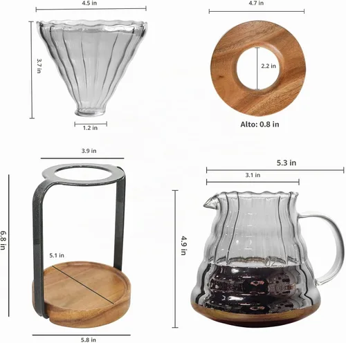 Vista 4 de SOTECH Juego de cafetera con soporte para gotero, filtros de café, molinillo de café de papel, regalo para los amantes del café Negro