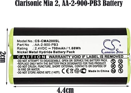 Vista 2 de Cameron Sino Batería de repuesto para Clarisonic Mia 2, AA-2-900-PB3 de 2.4 V, 700 mAh / 1.68 Wh