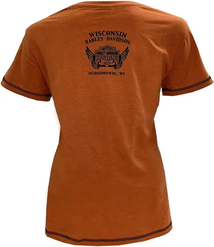 Vista 2 de Harley-Davidson - Camiseta de manga corta para mujer, color naranja quemado