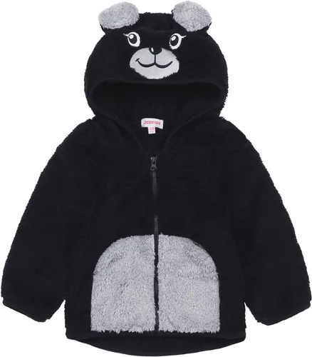 Vista 28 de Chaqueta con capucha de forro polar con cremallera para niñas y niños pequeños, abrigo de osito cálido de invierno Negro
