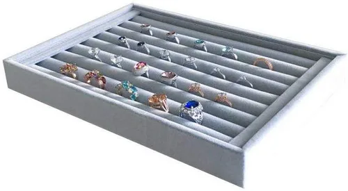 Vista 2 de Svea Display Bandeja organizadora de anillos de terciopelo gris, ideal para cajones de espacios pequeños, práctica, apilable, de grado premium