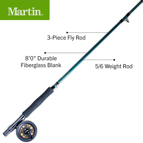 Vista 2 de Martin - Kit completo de pesca con mosca, caña de pescar con mosca de 3 piezas de 8 pies 5/6 de peso, carrete de control de borde tamaño 5/6