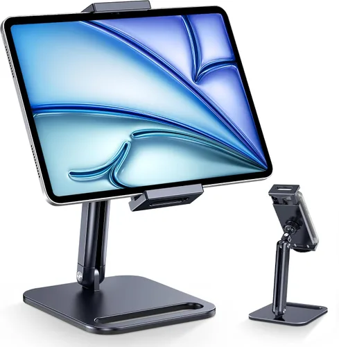 Vista 8 de CreaDream Soporte para tablet iPad, soporte de aluminio para tablet con base resistente para escritorio, ángulo totalmente ajustable, compatible