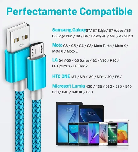 Vista 6 de Paquete de 2 cables micro USB de 6 pies, carga rápida para Samsung 2016 Tab A 7.0 10.1, E 8.0, Kindle Fire Hd Hdx 7 8 10 Tablet, teléfonos Galaxy S7