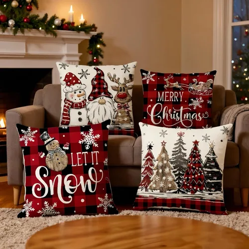 Vista 7 de Juego de 16 fundas de almohada de Navidad de 45 x 45 cm, fundas de almohada para sofá, cama, fundas de cojín decorativas de Navidad para decoración