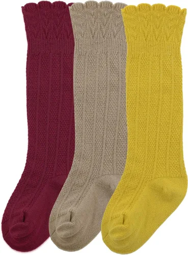 Vista 2 de Zando Calcetines altos hasta la rodilla para bebés recién nacidos, calcetines de algodón con volantes, calcetines largos cálidos para niñas y niños