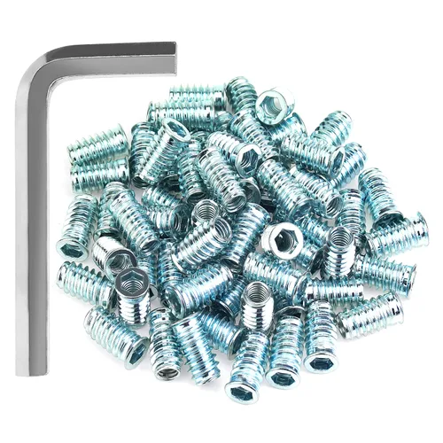 Vista 17 de Insertos roscados de 1/4-20, insertos de madera, insertos roscados de acero para tornillo de muebles de madera, kit de 145 piezas de insertos