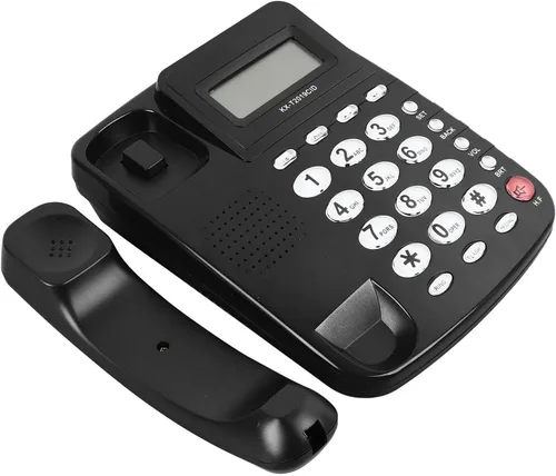 Vista 7 de Teléfono fijo con cable, botones grandes mejorados, pantalla de identificación de llamadas para personas mayores, hogar, oficina, hotel, color negro