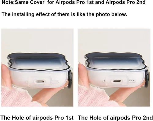 Vista 6 de Funda compatible con Apple AirPods Pro de 2 generación 2022, bonito diseño de ondas, a prueba de golpes, suave y transparente, protector AirPods
