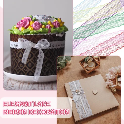 Vista 6 de MECCANIXITY 8 Yard Lace Trim Ribbon, 0.9 Inch Wide Vintage Floral Pattern Crochet Lace Edge Ribbon Trimming for DIY Sewing Crafts Gift Wrap Wedding