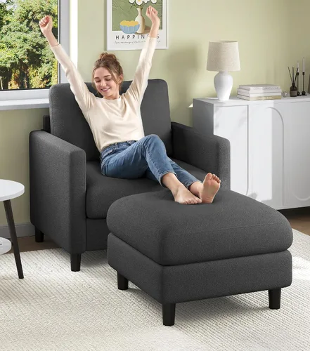 Vista 10 de Welzona Loveseat, 51" Small L Shaped Couch, Comfy Teddy Love Seat with Ottoman Set, Tool-Free Setup Loveseat Sofa with Ottoman, All-Wood Small Sofa