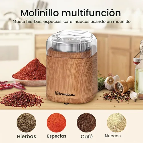 Vista 4 de Hermolante Molinillo eléctrico de especias para hierbas, molinillo eléctrico de 200 W con hoja de acero inoxidable y cepillo de limpieza, molinillos
