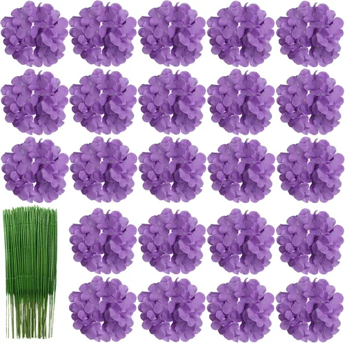 Vista 13 de HinyoCo - 28 flores artificiales de hortensias de seda, cabeza de hortensia de 7 pulgadas con tallo, utilizadas para decoración del hogar, boda Rosa