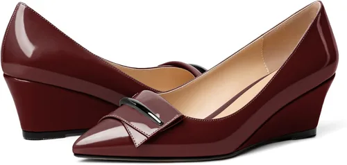 Vista 4 de Eldof Tacones de cuña bajos para mujer, zapatos de tacón de cuña con lazo de 2 pulgadas, zapatos de vestir para fiestas, bodas y noches